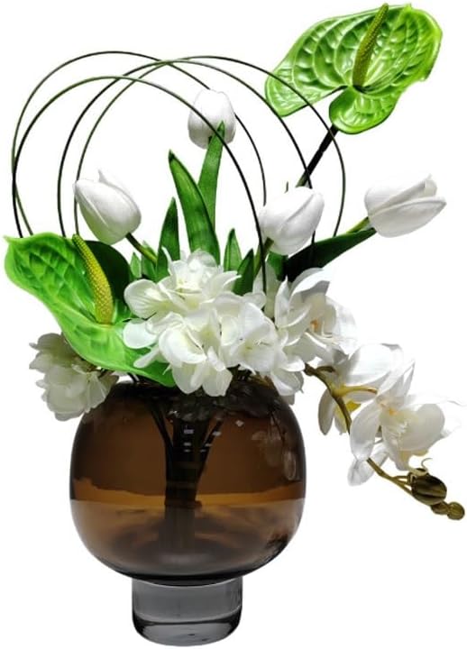 🖤 Contemporary Faux Flowers in Glass – Stylish Decorative Arrangement for Living & Work Space 🌿