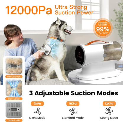 PetGroom Pro Vacuum Kit – 12,000Pa Suction, 2L Capacity, Low Noise, for Dog Shedding & Grooming