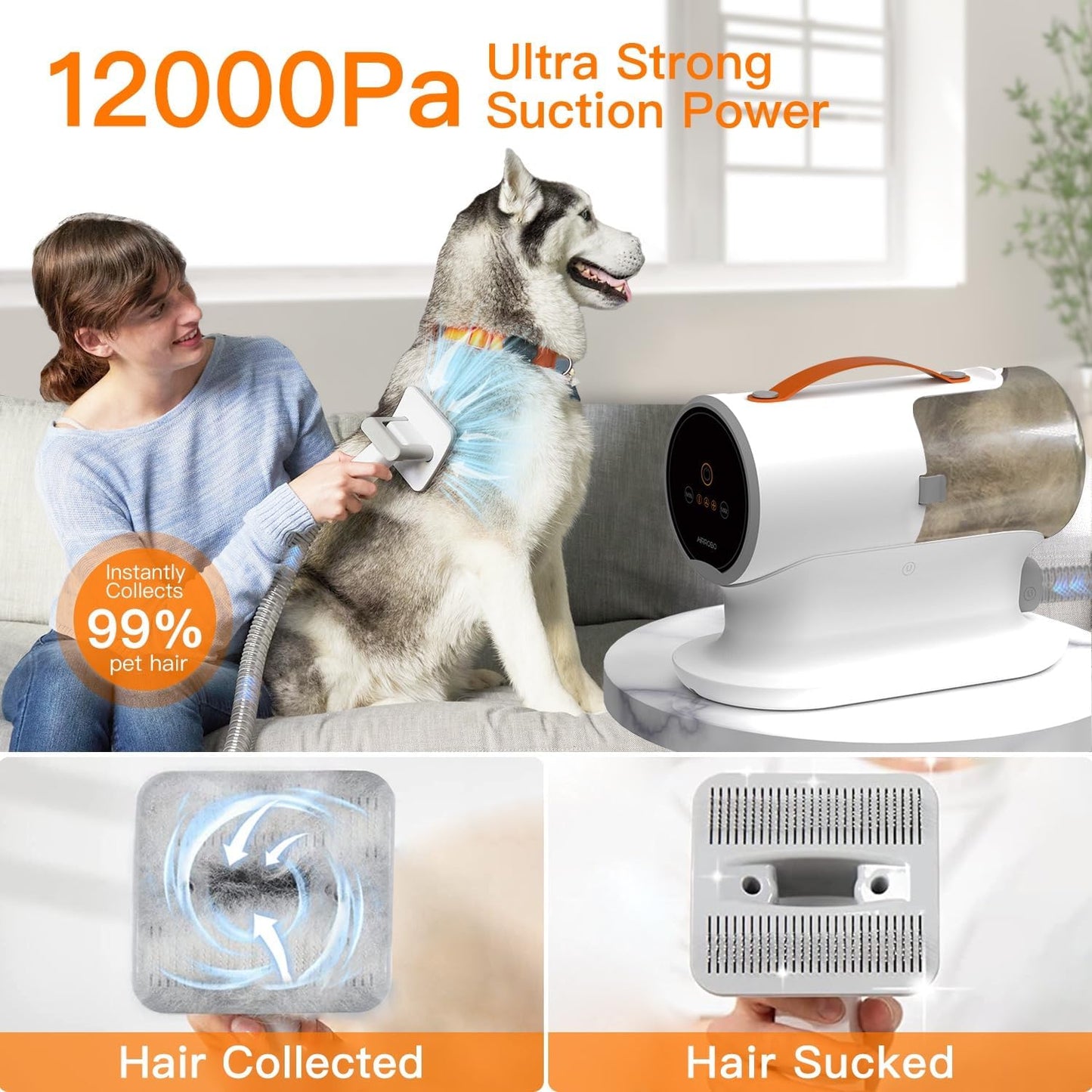 PetGroom Pro Vacuum Kit – 12,000Pa Suction, 2L Capacity, Low Noise, for Dog Shedding & Grooming