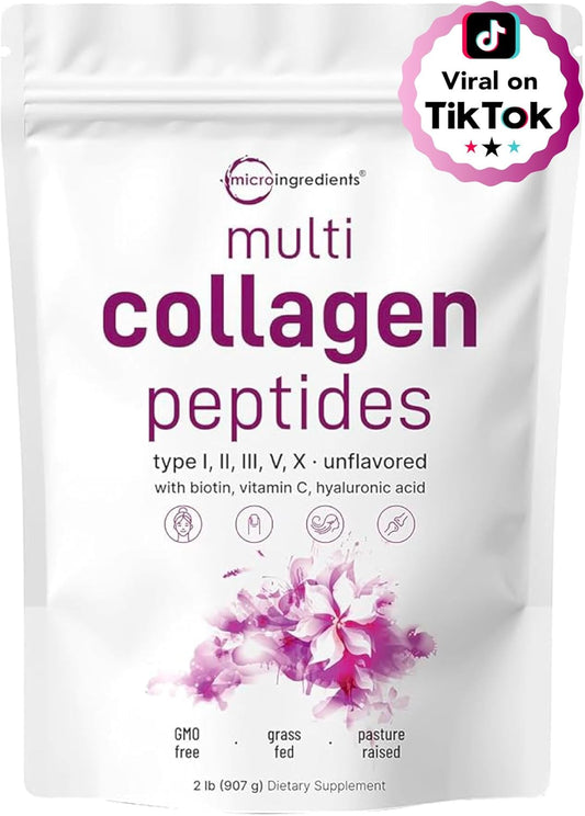 PureColla Multi Collagen Peptides – 5 Types, Biotin, Hyaluronic Acid, Vitamin C, Unflavored, 82 Servings