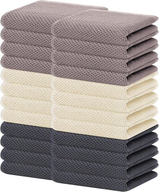 PureWaffle Cotton Kitchen Towels – 24-Pack, 13"x28", Ultra Absorbent, Quick Dry, Mixed Colors